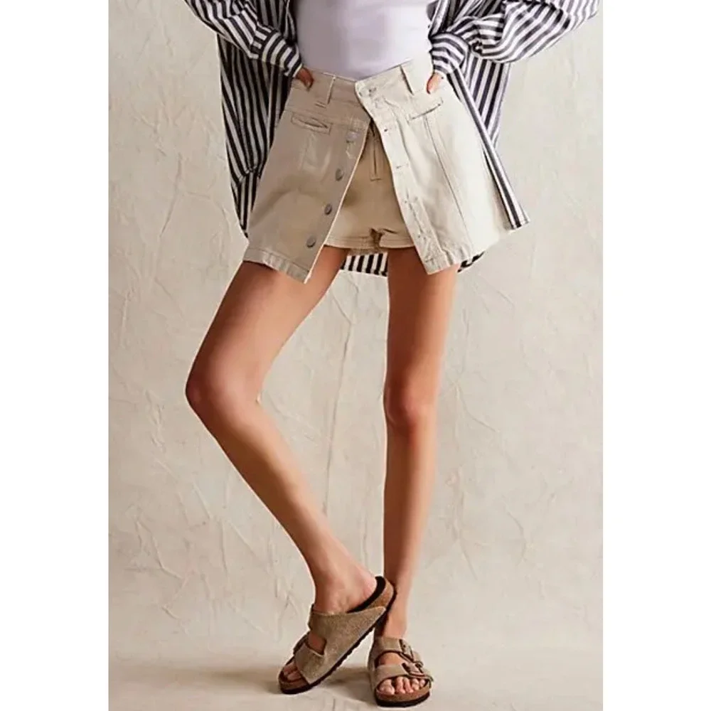 NEW FREE PEOPLE WE THE FREE ECRU MIDNIGHT SUN SKORT MINI SKIRT SZ 32